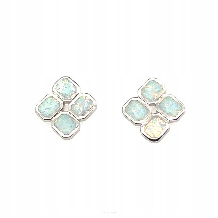 Náušnice S Bílým Opálem, Moderní Čtyřlístek Pízdek, 925