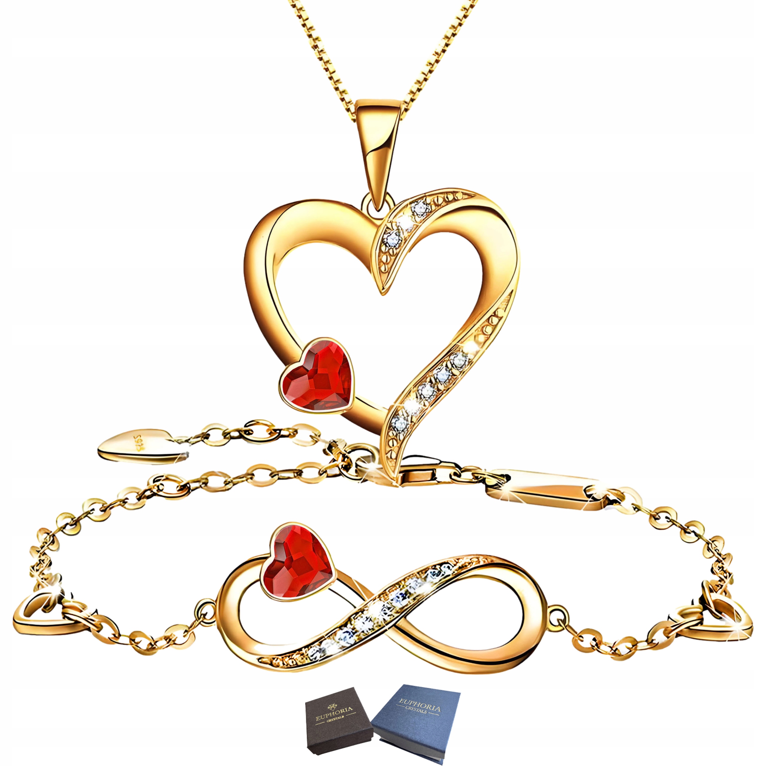 Zlatý komplet Náramek a náhrdelník Srdce Stříbro 925 Dárek k narozeninám