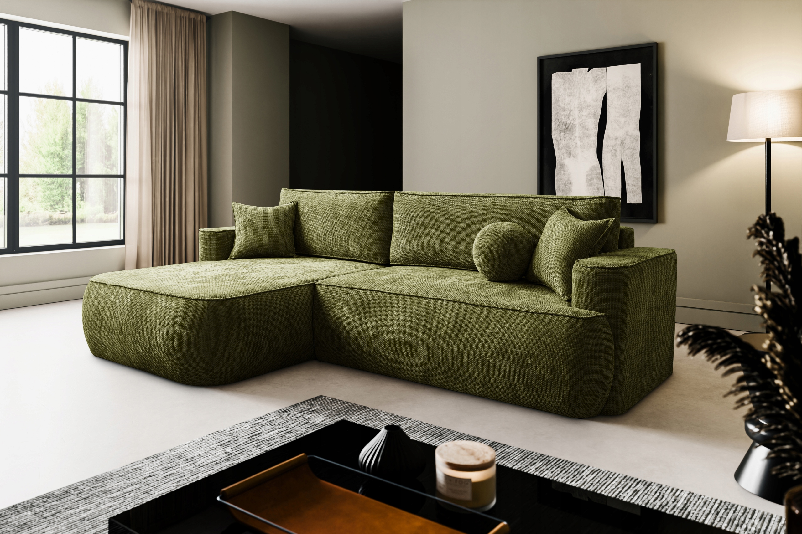 Rohová Sedací Souprava funkce spaní kontejner Flow zelený