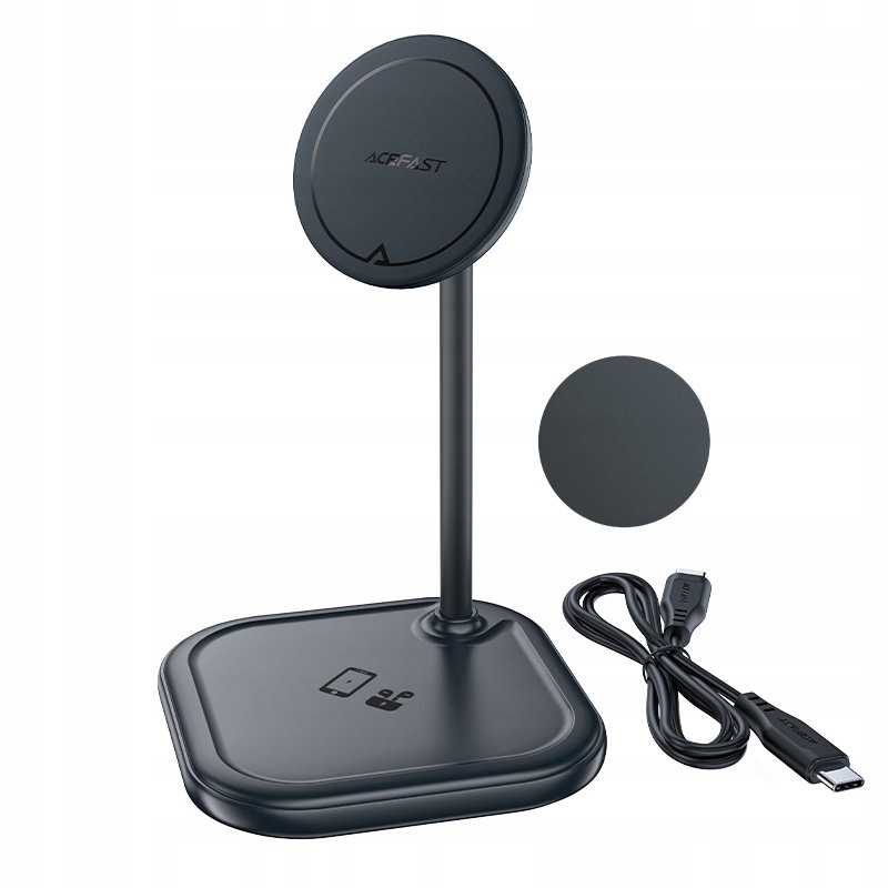 Bezdrátová nabíječka 2v1 Qi 15W stojan pro iPhone a AirPods, černá