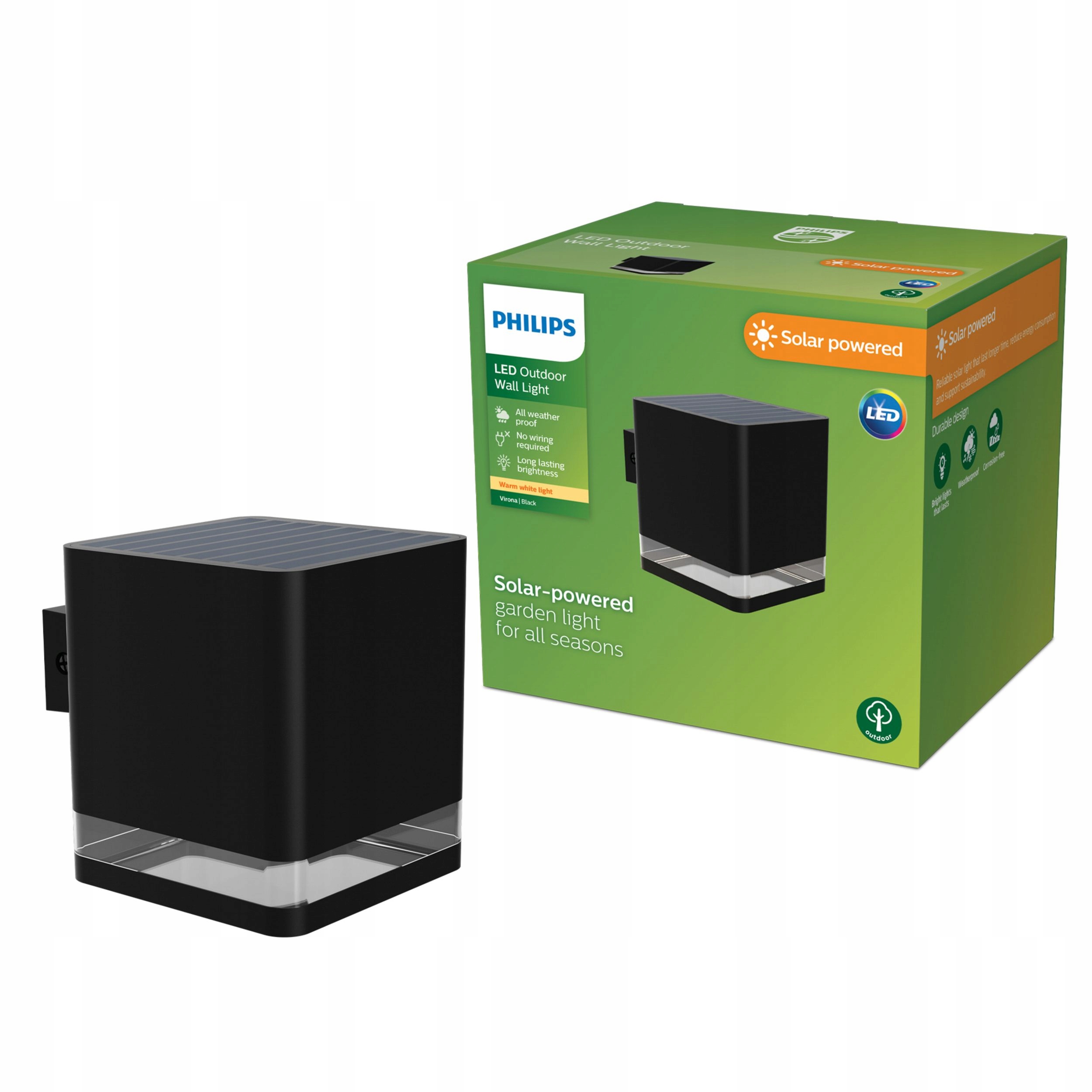 Zahradní nástěnné svítidlo Solární Lampa Led 1.8W se senzorem soumraku Philips