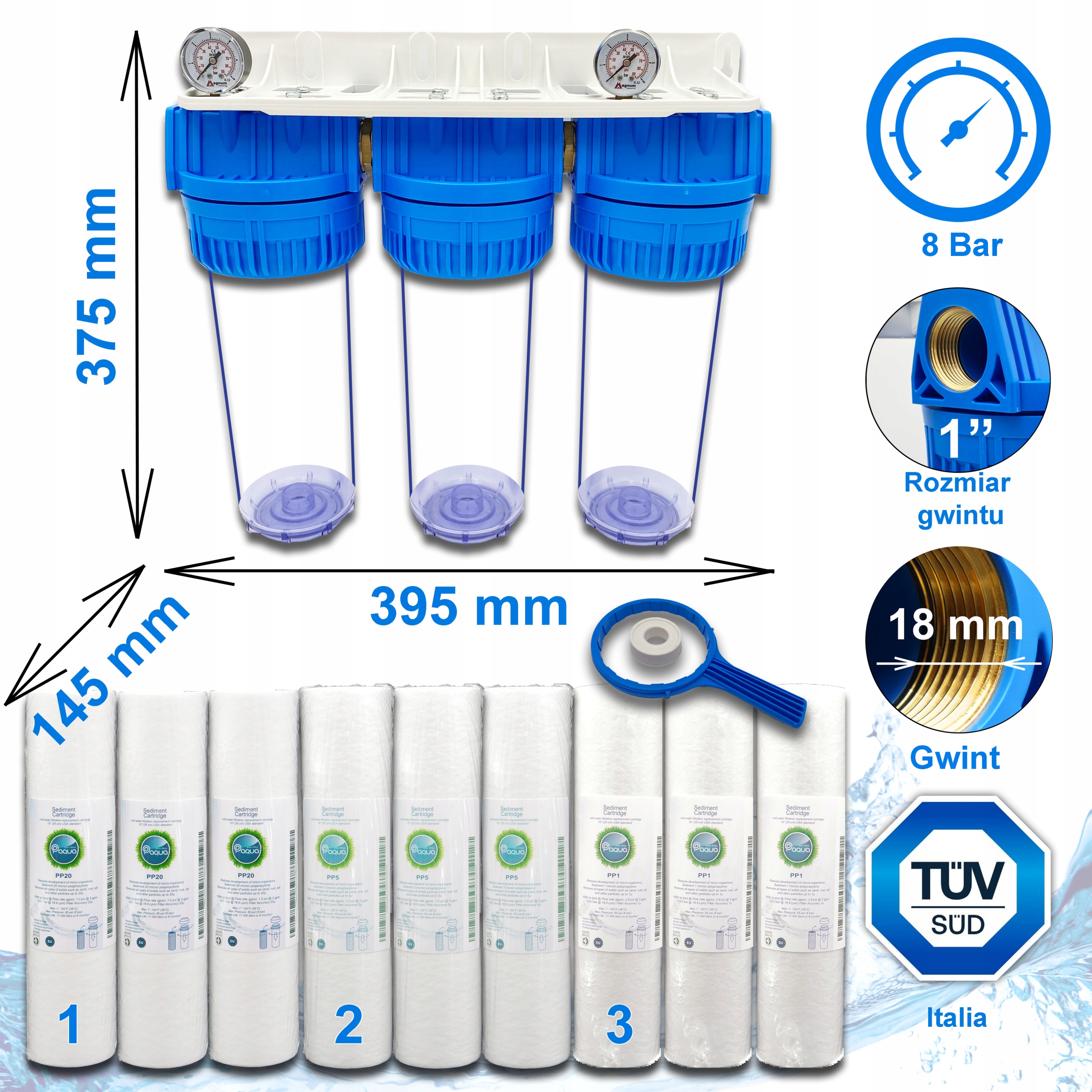 3-STOPNIOWY FILTR WODY: MECHANICZNE CZYSZCZENIE DLA DOMU