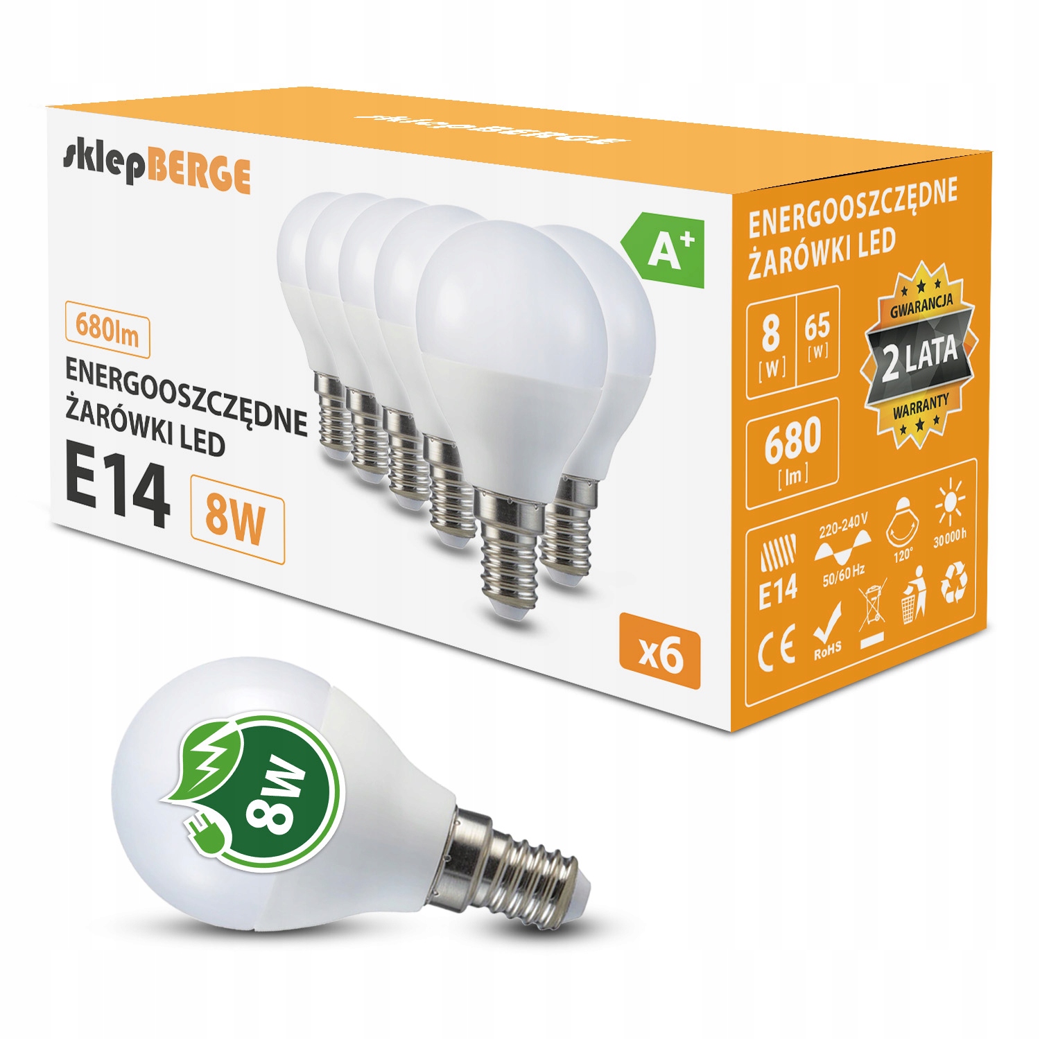 

6x Żarówka Led E14 G45 8W=70W 510lm 3 Barwy Berge