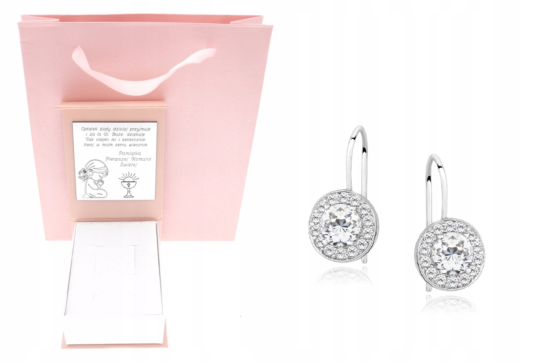 Stříbrné dětské náušnice bílé kolečko Svaté Přijímání Křest Roček Gravírování
