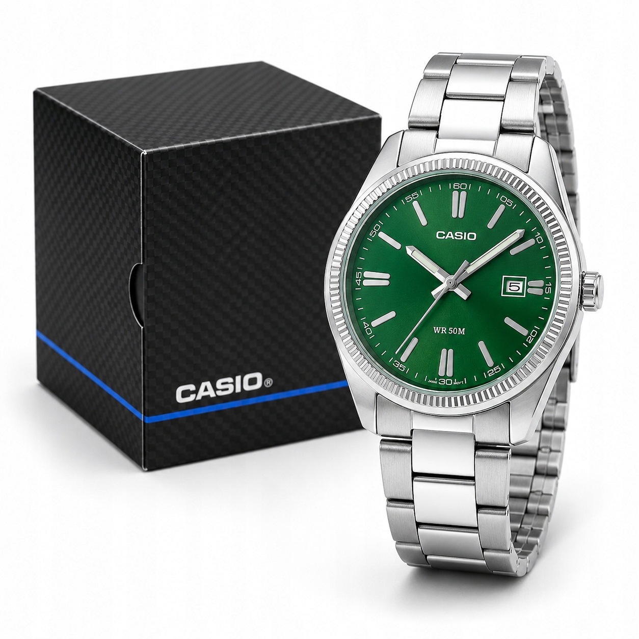 Pánské Hodinky Casio Mtp Na Náramku Klasické Zelené Křemenové WR50M