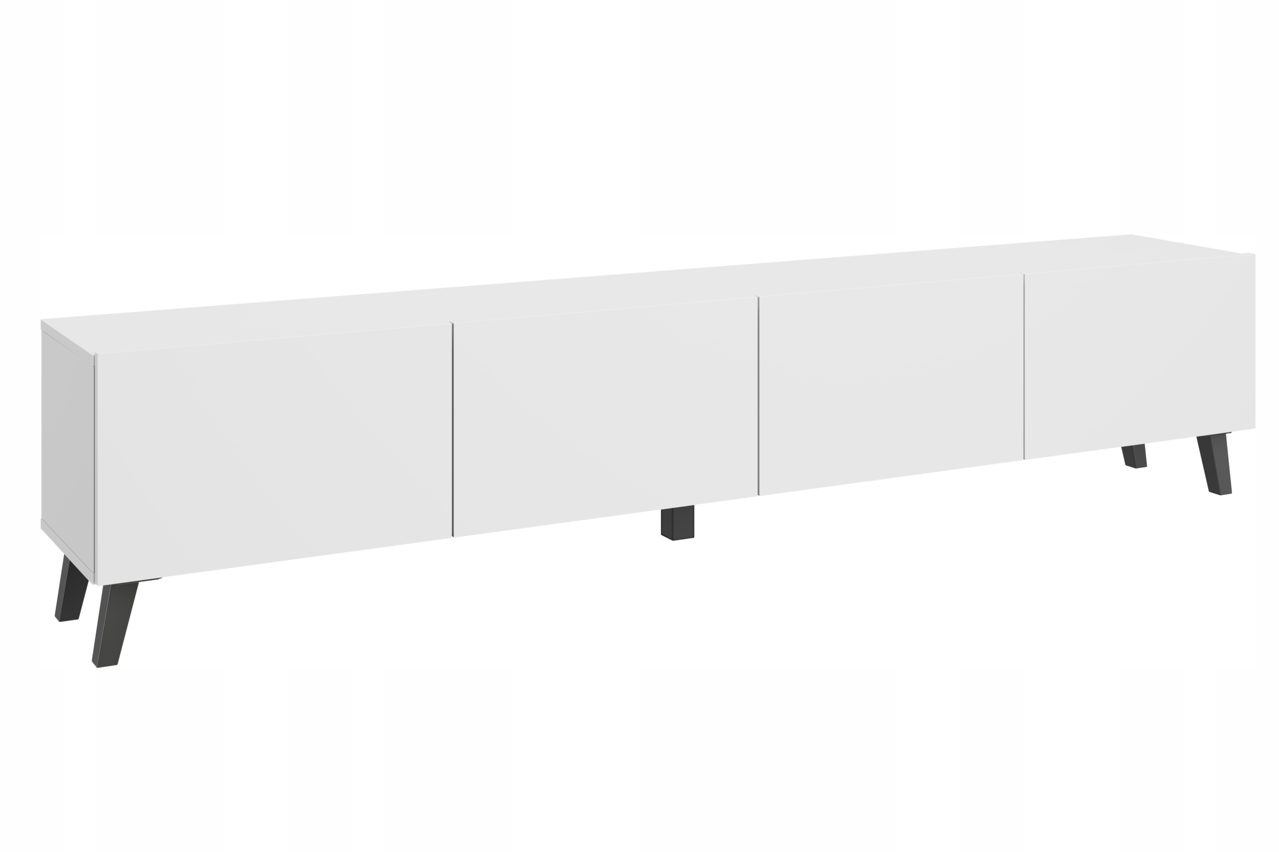 Moderní Rtv skříňka 190 cm na nožkách do obývacího pokoje, bílá matná