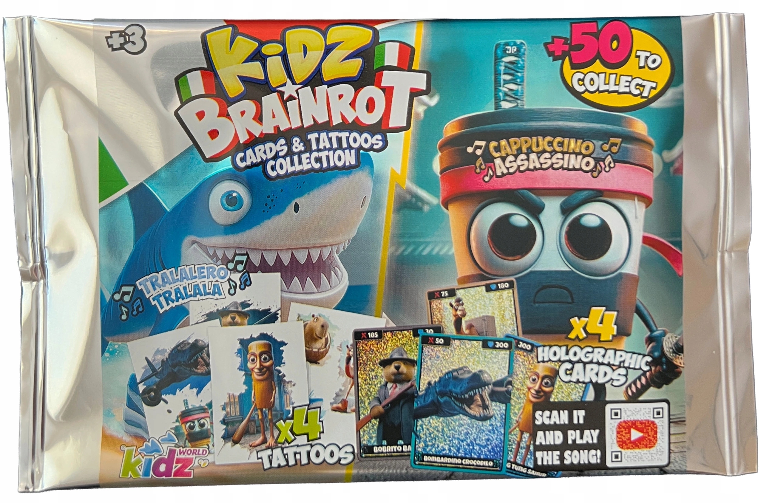 Kidz Brainrot 4x Kolekcjonerskie Karty Holograficzne i 4x Tatuaże. Skifidol