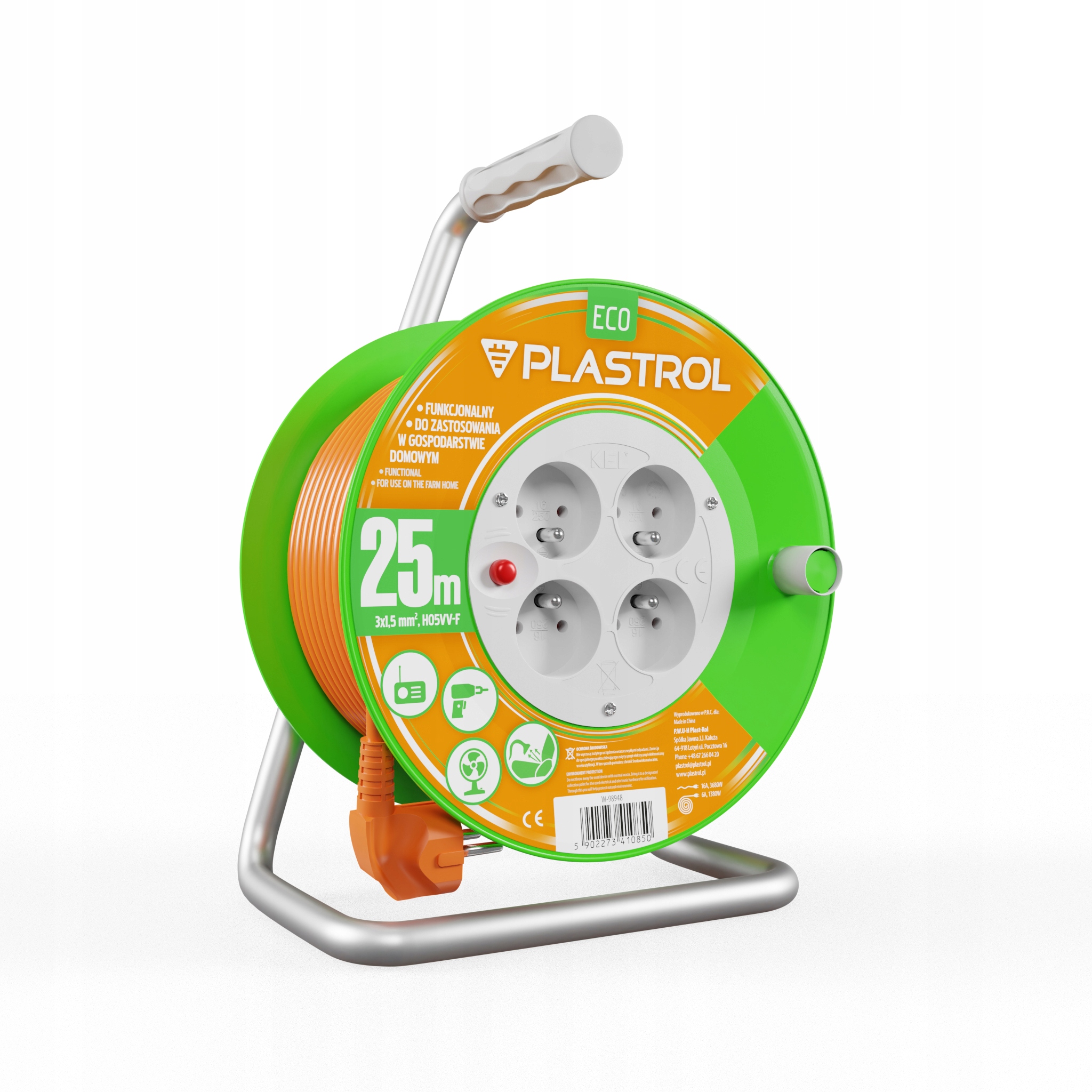 Predlžovací Kábel Bubnový 4 Zásuvky 25 m 3x1,5 mm