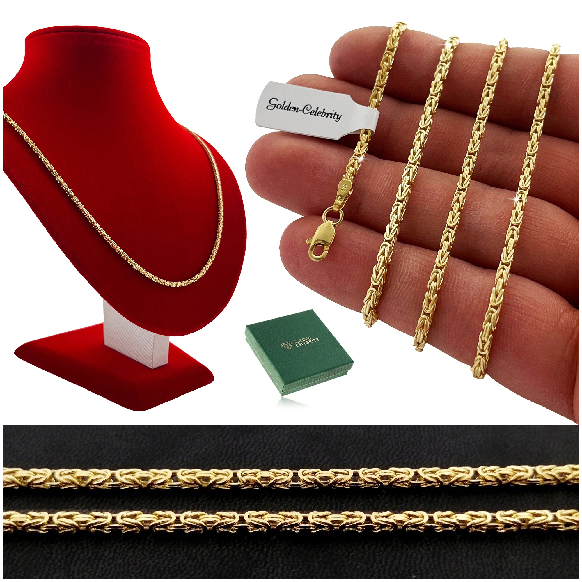 Elegantní Dlouhý Řetízek Královská Vazba Zlatý Pozlacený Stříbro 925