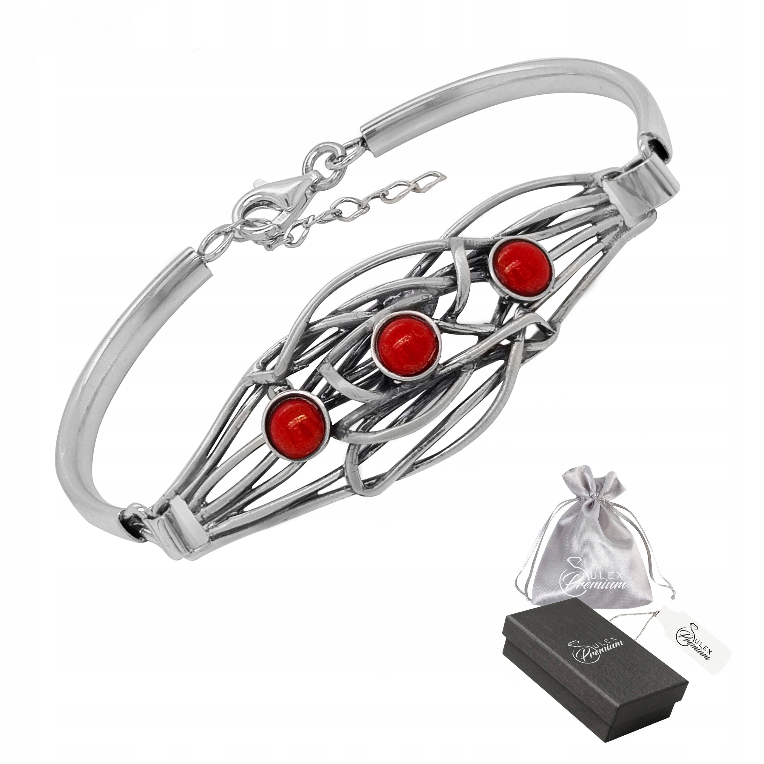 Stříbrný náramek ryzost 925 Elegantní oxidovaný náramek s korálem