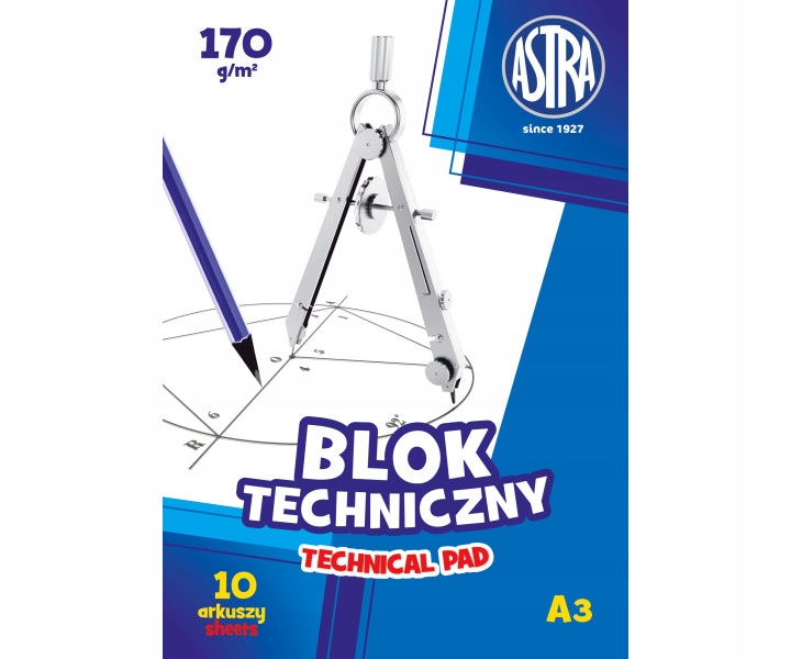 

Blok techniczny A3 Astra 170g/10 szkolny biały