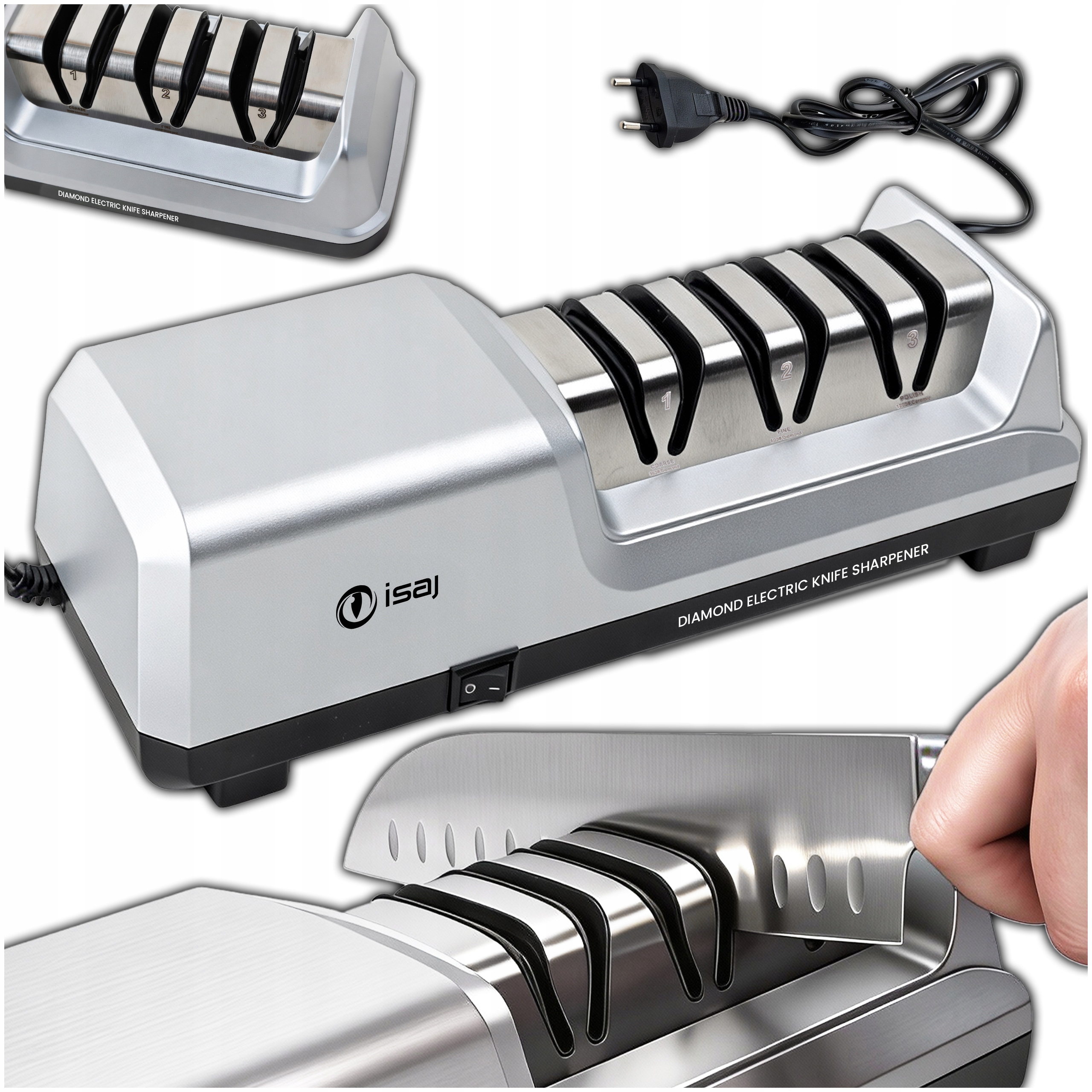 PROFESJONALNA ELEKTRYCZNA OSTRZAŁKA DIAMENTOWA DO NOŻY OSEŁKA ISAJ SHA1 3W1