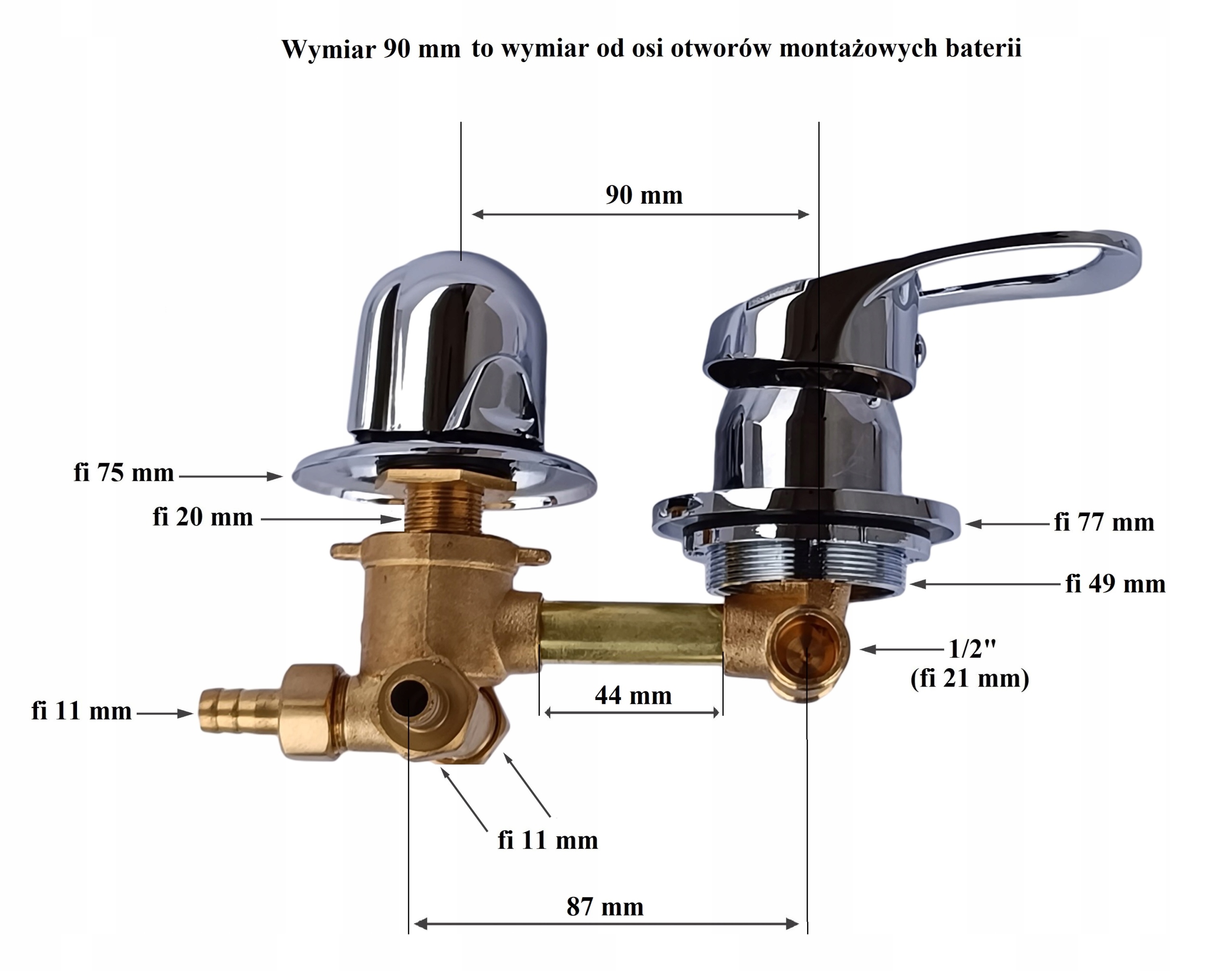 MIESZACZ bateria do kabiny panelu prysznicowego 3 funkcyjny rozmiar 90 mm Marka CDC