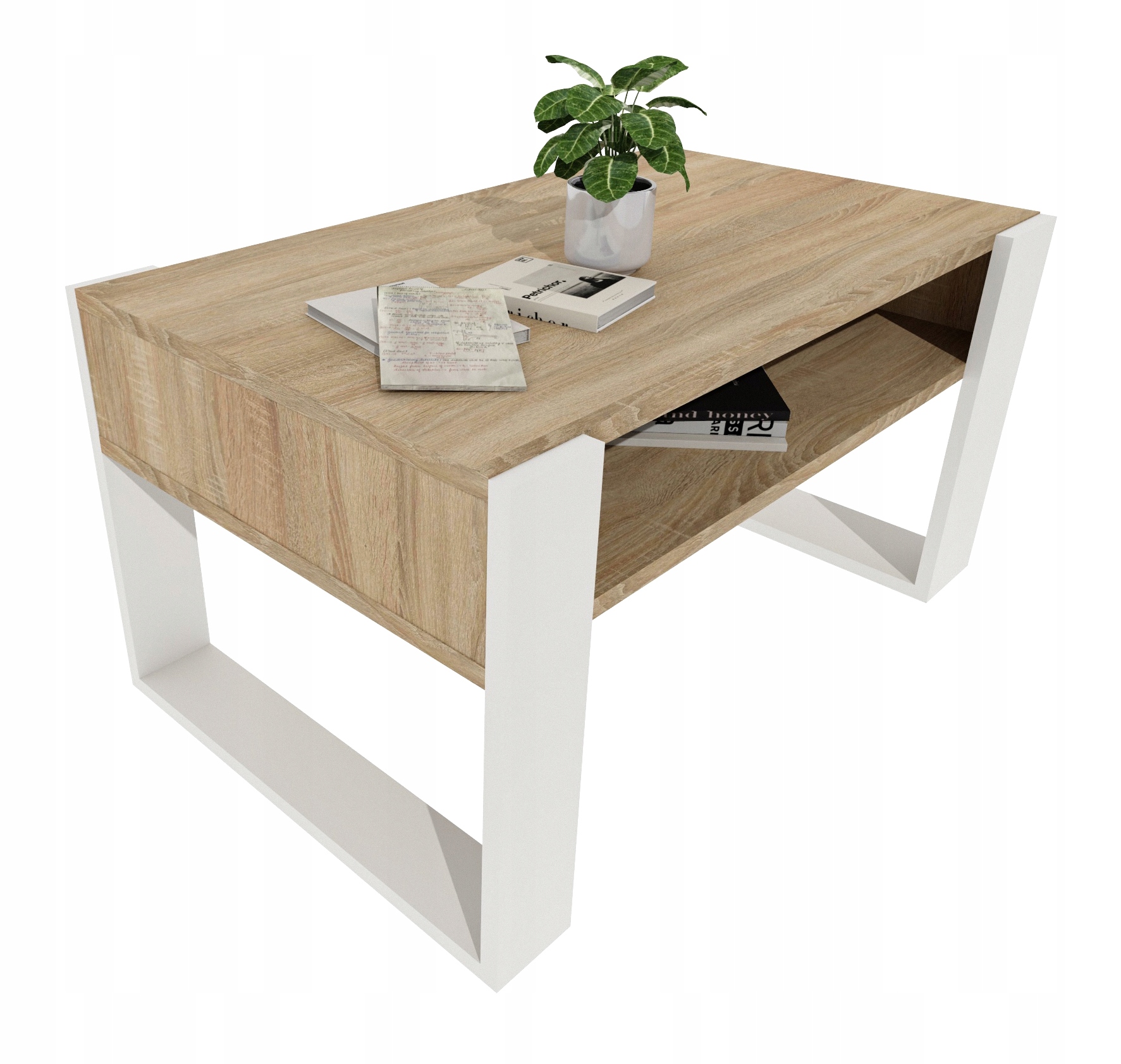 Konferenční stolek Karo 92 cm s policí Dub Sonoma/Bílý loft 92x53,6x45