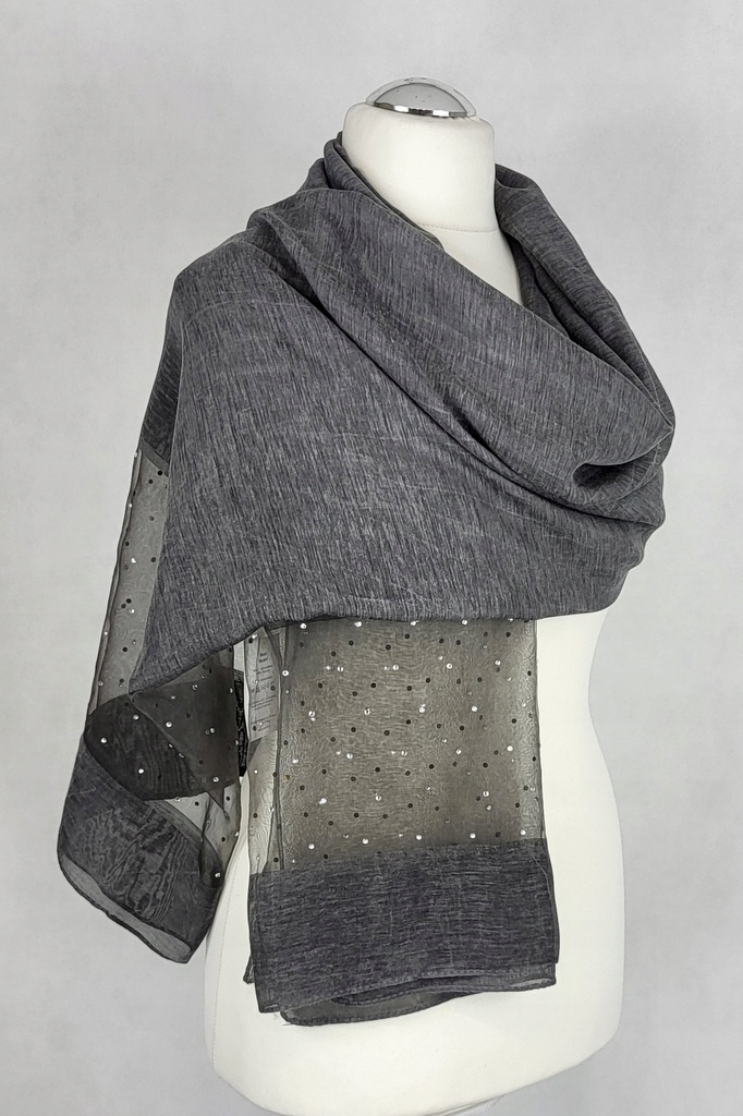 309 Elegancki SZAL na sukienkę GRAFITOWY melanż Odcień grafitowy