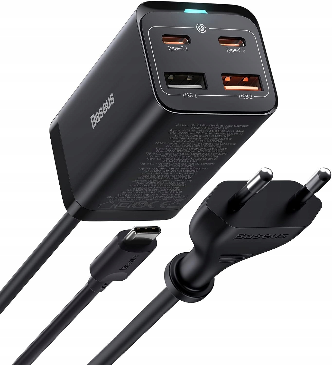 Baseus Szybka ładowarka USB C 65 W, PD GaN3 Fast Wall Block