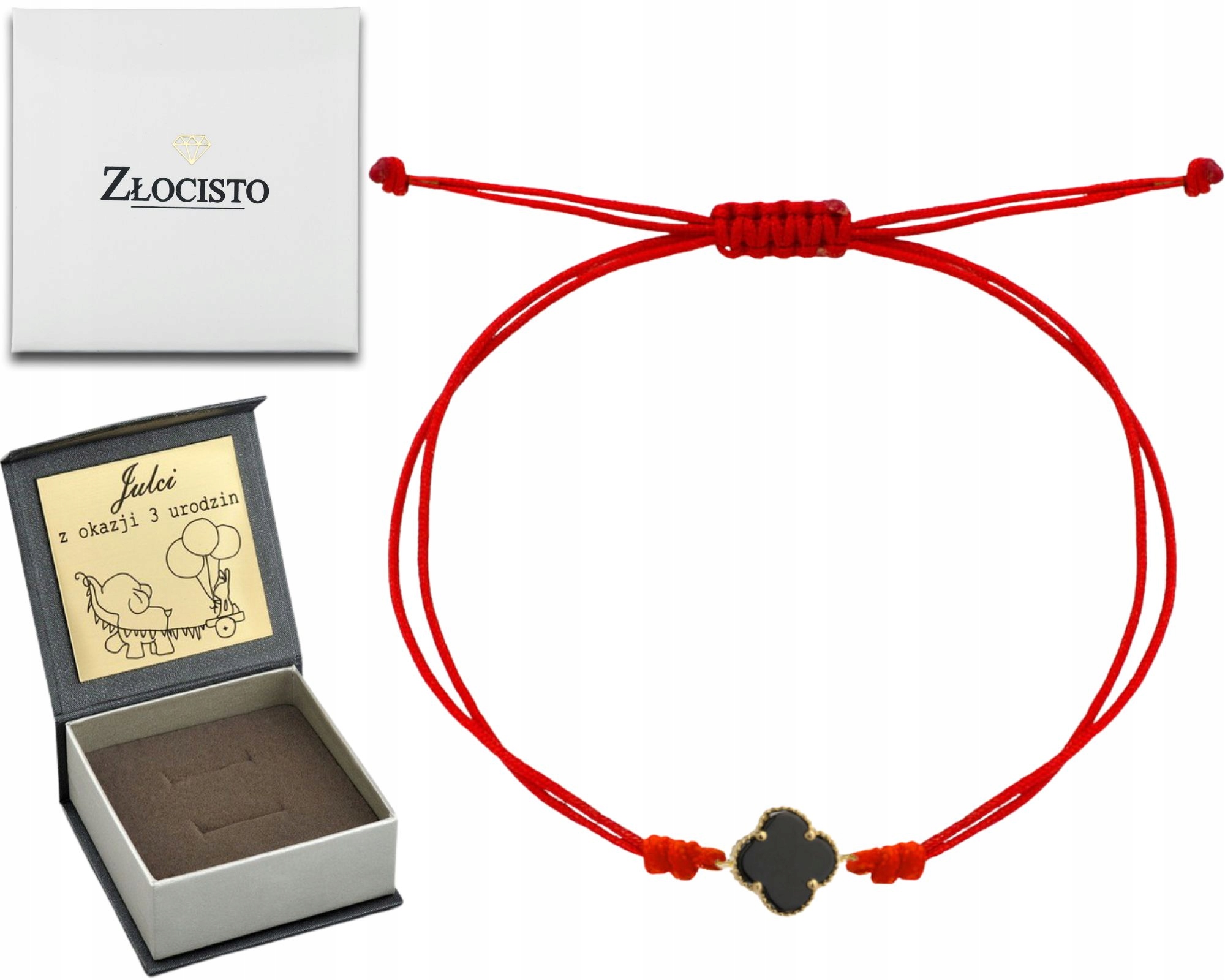 Zlatý Náramek Šňůrkový Červený S Černým Jetelíčkem Zlato 585 Dárek