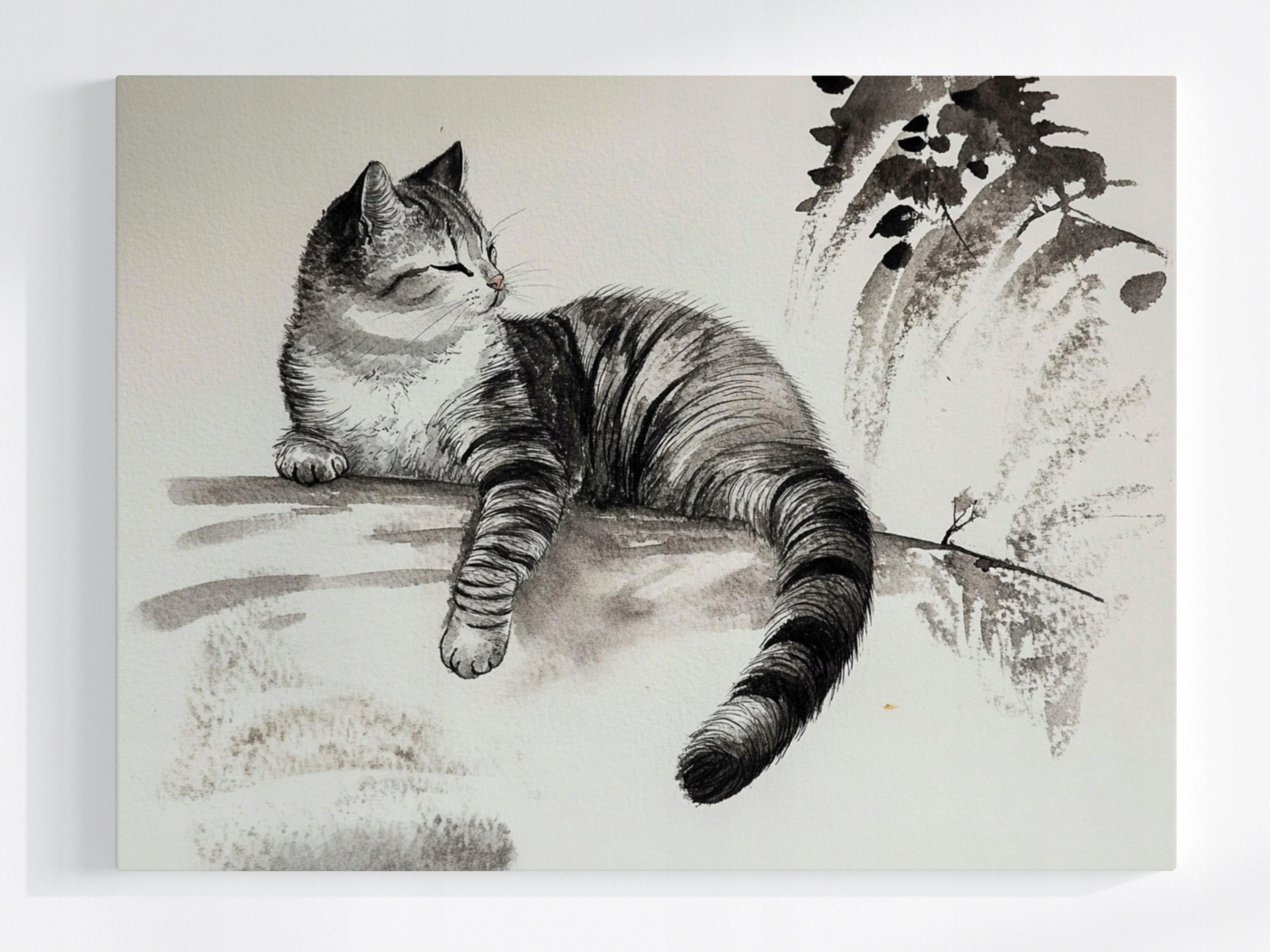 Obraz Na Plátně Canvas Grafika Kresba Tusz Skica Mono Pruhovaná Kočka 100x75