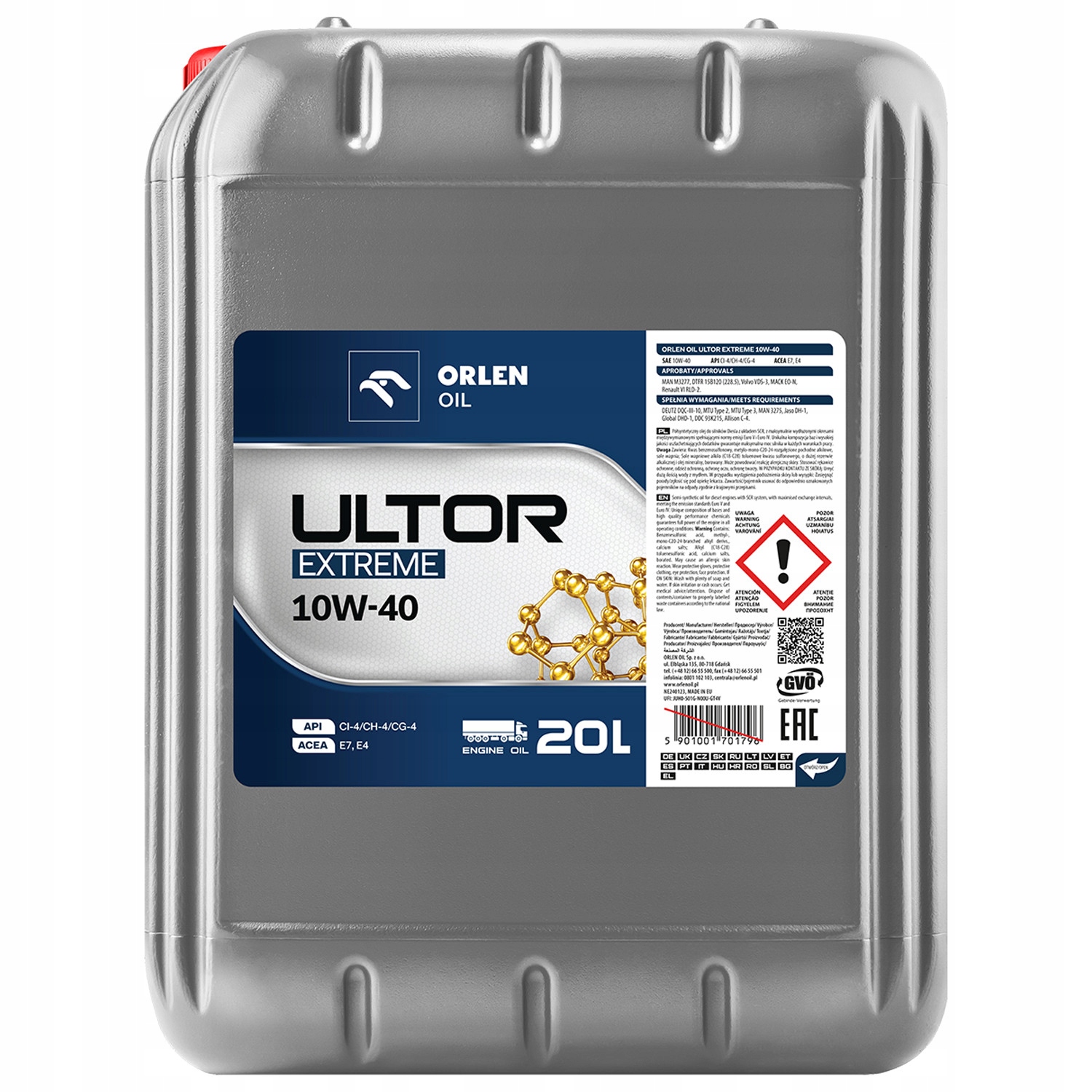 Olej Silnikowy Półsyntetyczny Ciężarówki Orlen Oil Ultor Extreme 10W-40 20L