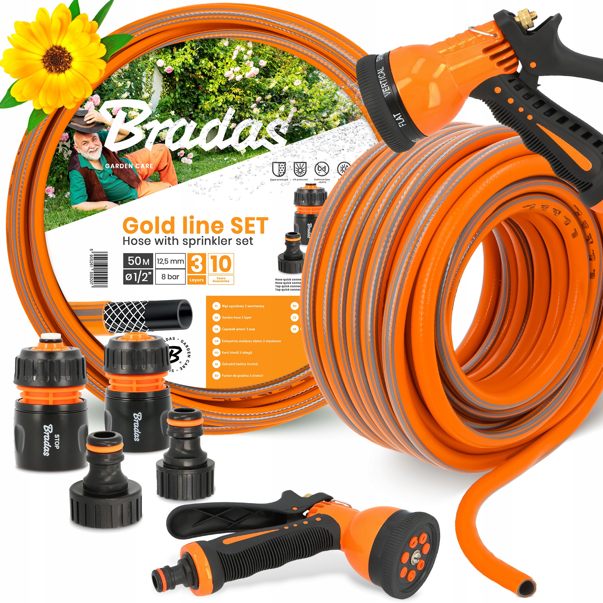 Záhradná Hadica 1/2 Vody Navíjacia 50 m Elastická Zalievanie Šlauf 3-VRSTVOVÁ Yo