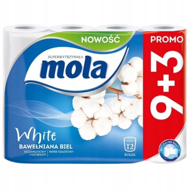 

Mola 9+3 Papier Toaletowy Bawełniana Biel 12 Rolek