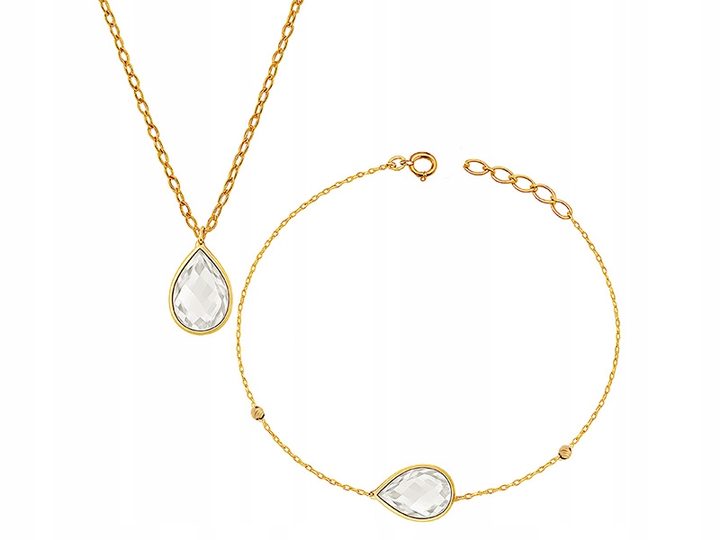Zlatá sada šperků 585 bílá křišťálová slza se zirkony jako dárek
