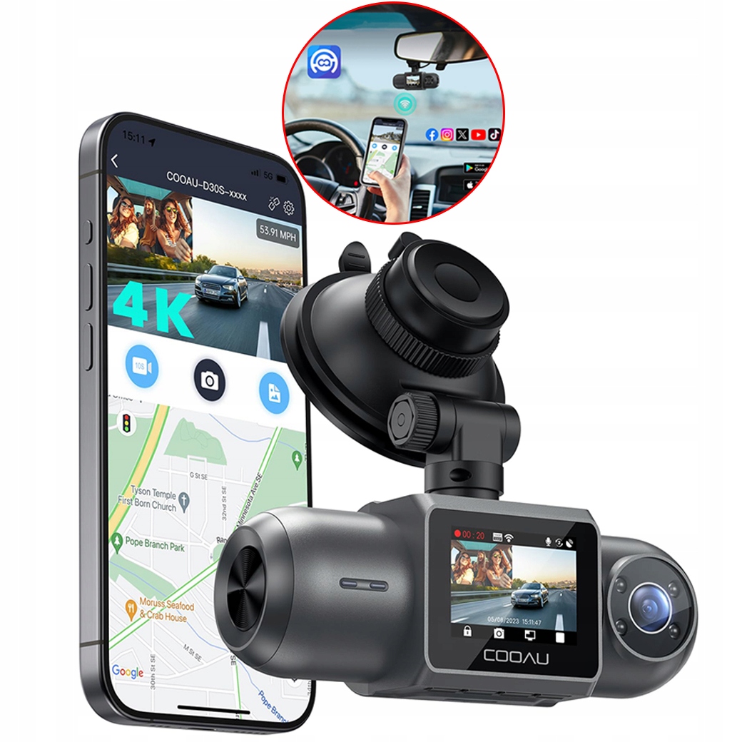 Videorekordér Do Auta 4K Dual Camera Gps Wifi Monitorování Parkování