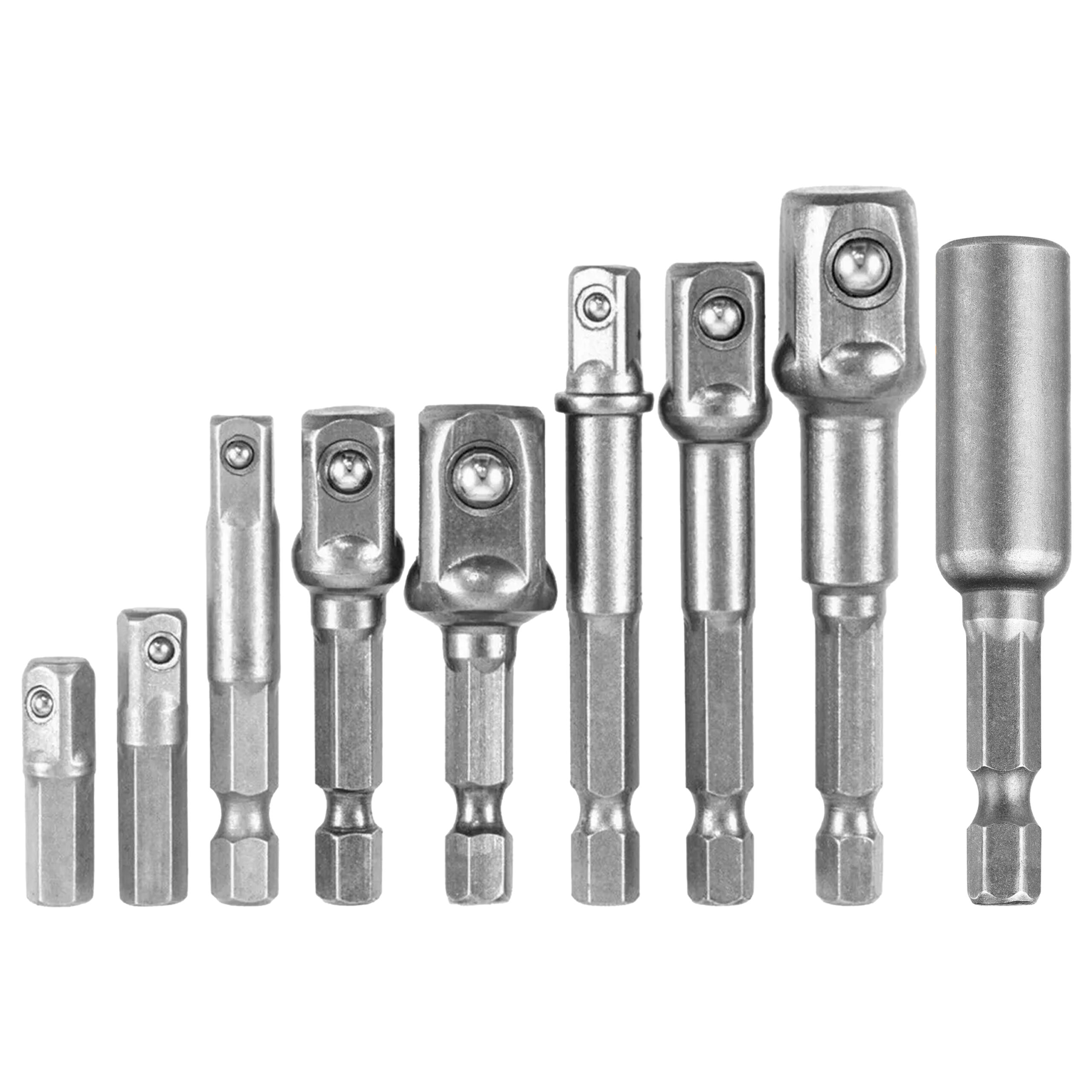 ZESTAW ADAPTERÓW DO WKRĘTARKI 9 SZTUK BITY NASADKI REDUKCJE 1/4 3/8 1/2 Marka Vergionic