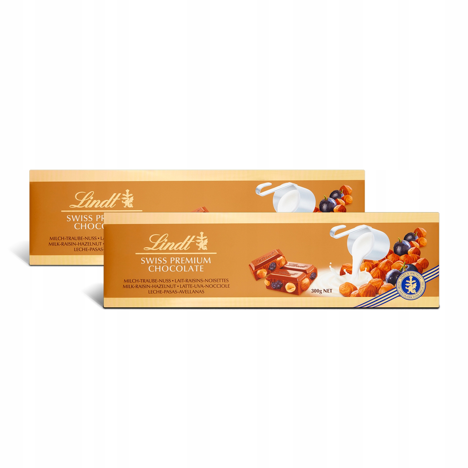 Lindt Swiss czekolada mleczna z rodzynkami orzechami migdałami 300g x2