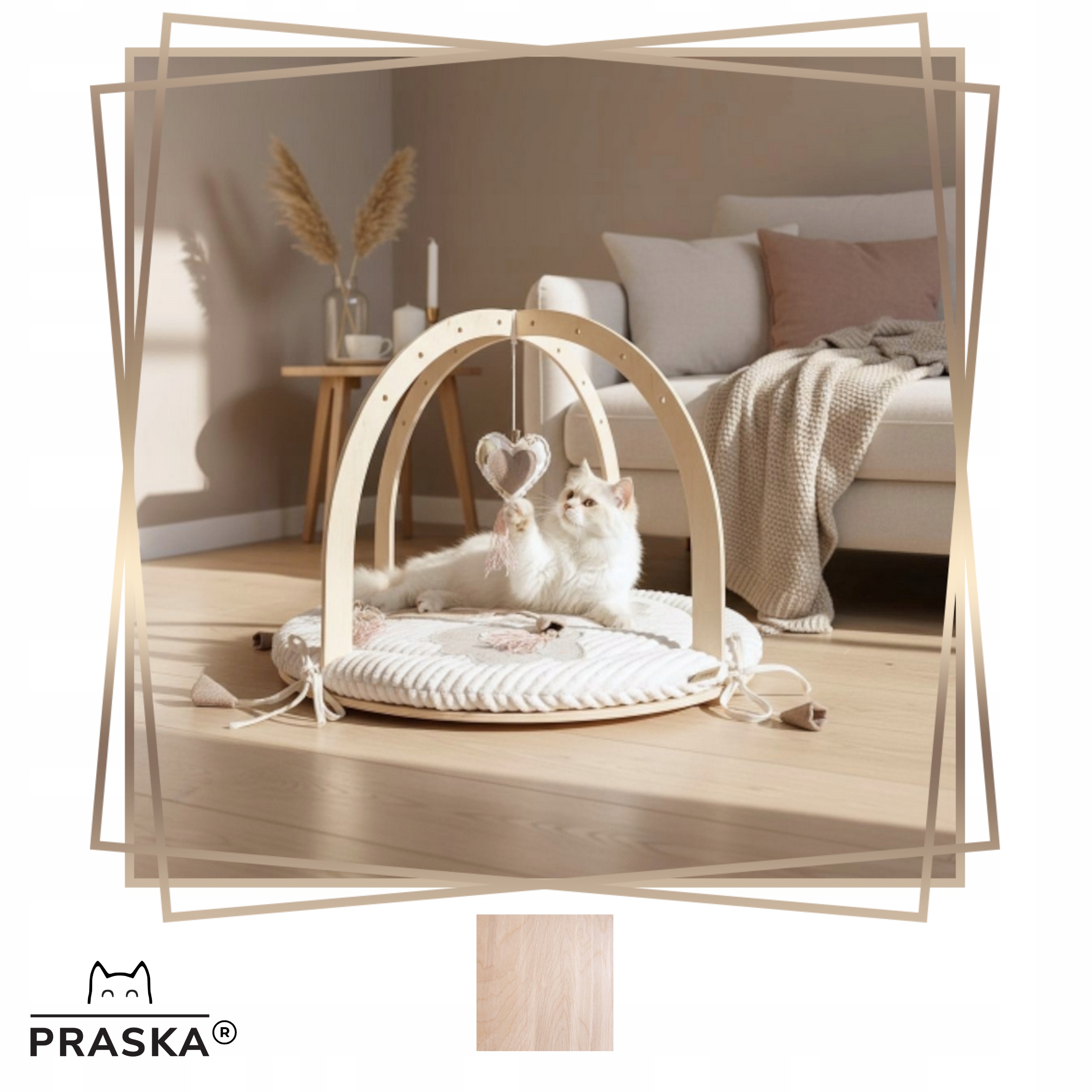 Levně Pražská Dětské hřiště pro kočky s podložkou 60x45 cm Love Natural překližka Natural