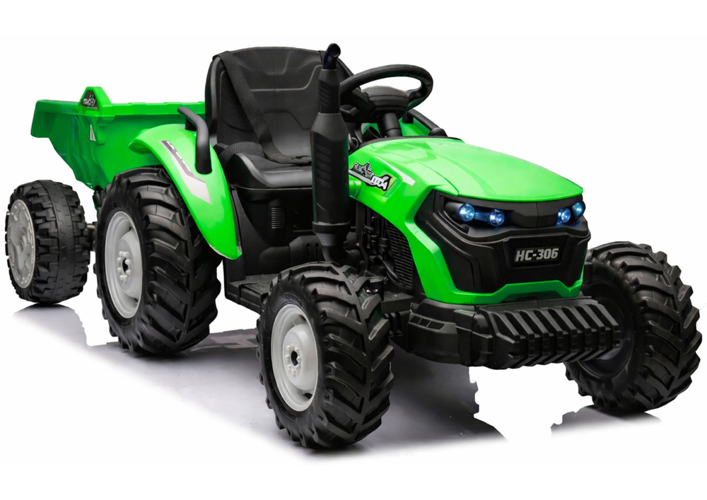 Traktor elektryczny na akumulator 24V z przyczepą pilot 2,4G Led zielony