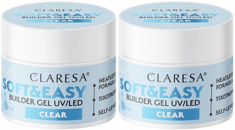 2 kusy Stavební Gel Soft&Easy Builder Gel Clear 45G Claresa Transparentní