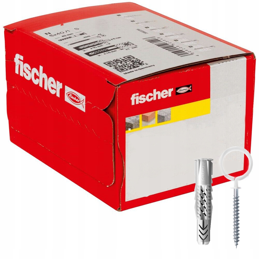 Fischer Univerzální kolík Ux 8x50 Oh N s kolečkem a očkem, bílý 25 Ks