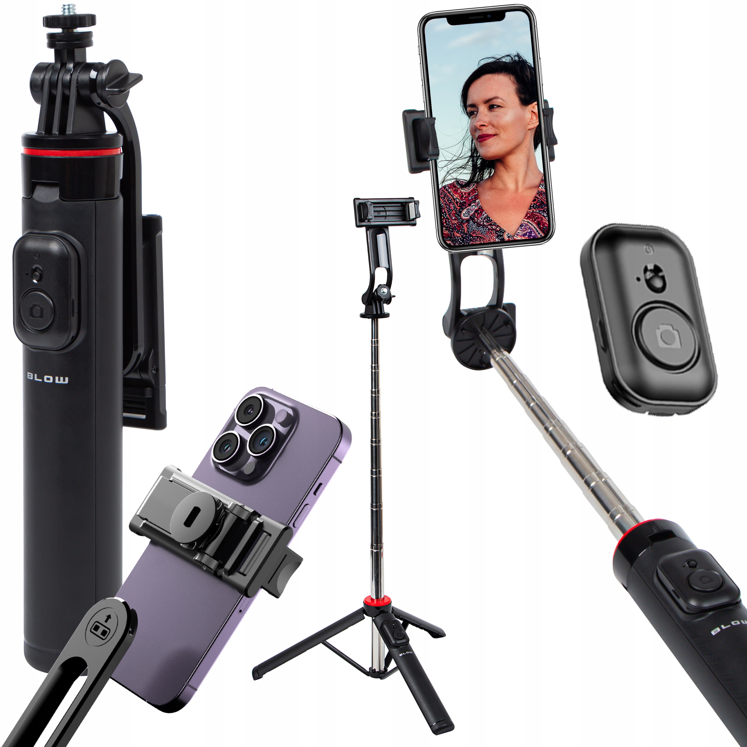 SELFIE STICK STATYW 132,5 DO TELEFONU Z UCHWYTEM PILOT BLUETOOTH TRIPOD 3w1