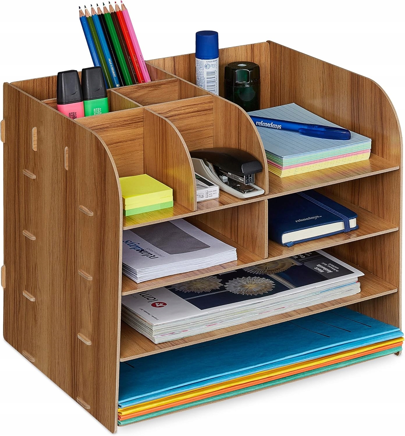 Organizér Na Psací Stůl S Policí, 10 Přihrádek, Dřevo Mdf, 27,5 X 32,5 X 25 CM