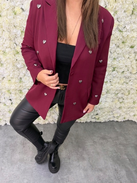 Sako s kovovými srdíčky burgundy Uni XL XXL