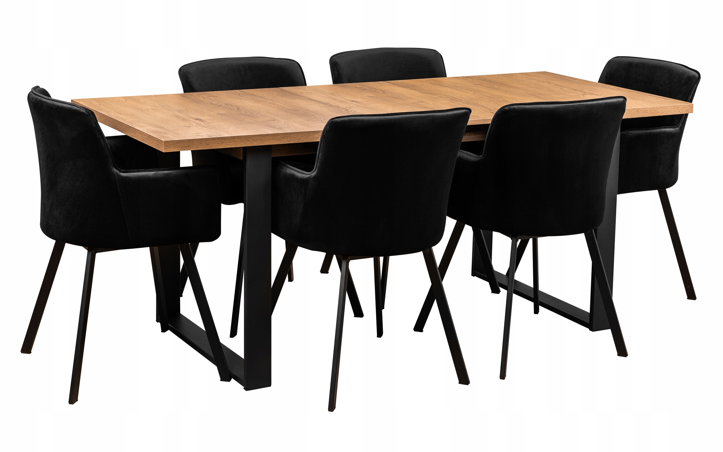 Komplet Loft Rozkládací Stůl 6 Židlí 190/150x80 Černá/dub Lefkas