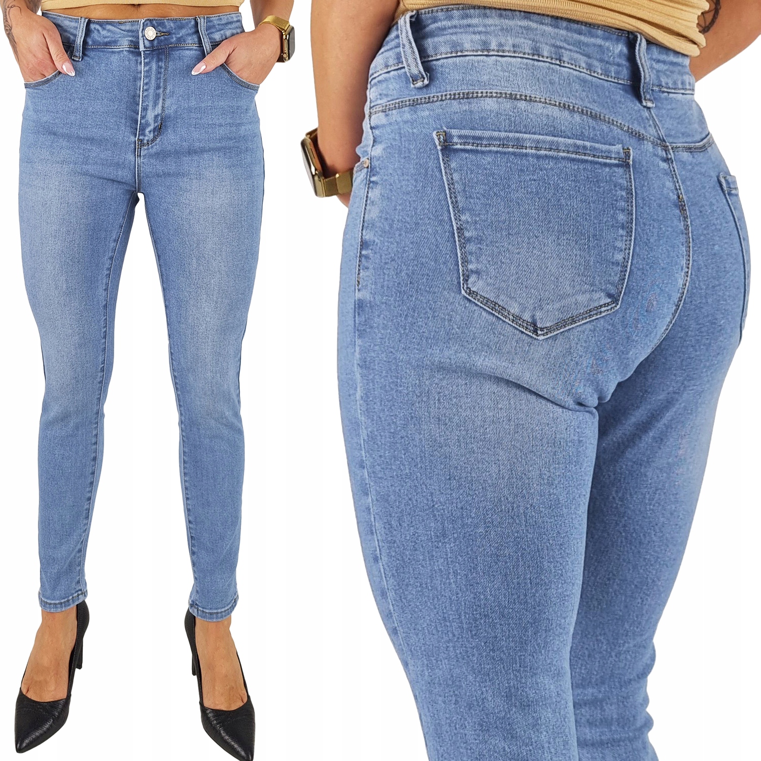 M.sara Damskie Wyszczuplające Spodnie/jeansy Wysoki Stan Plus-Size Blue