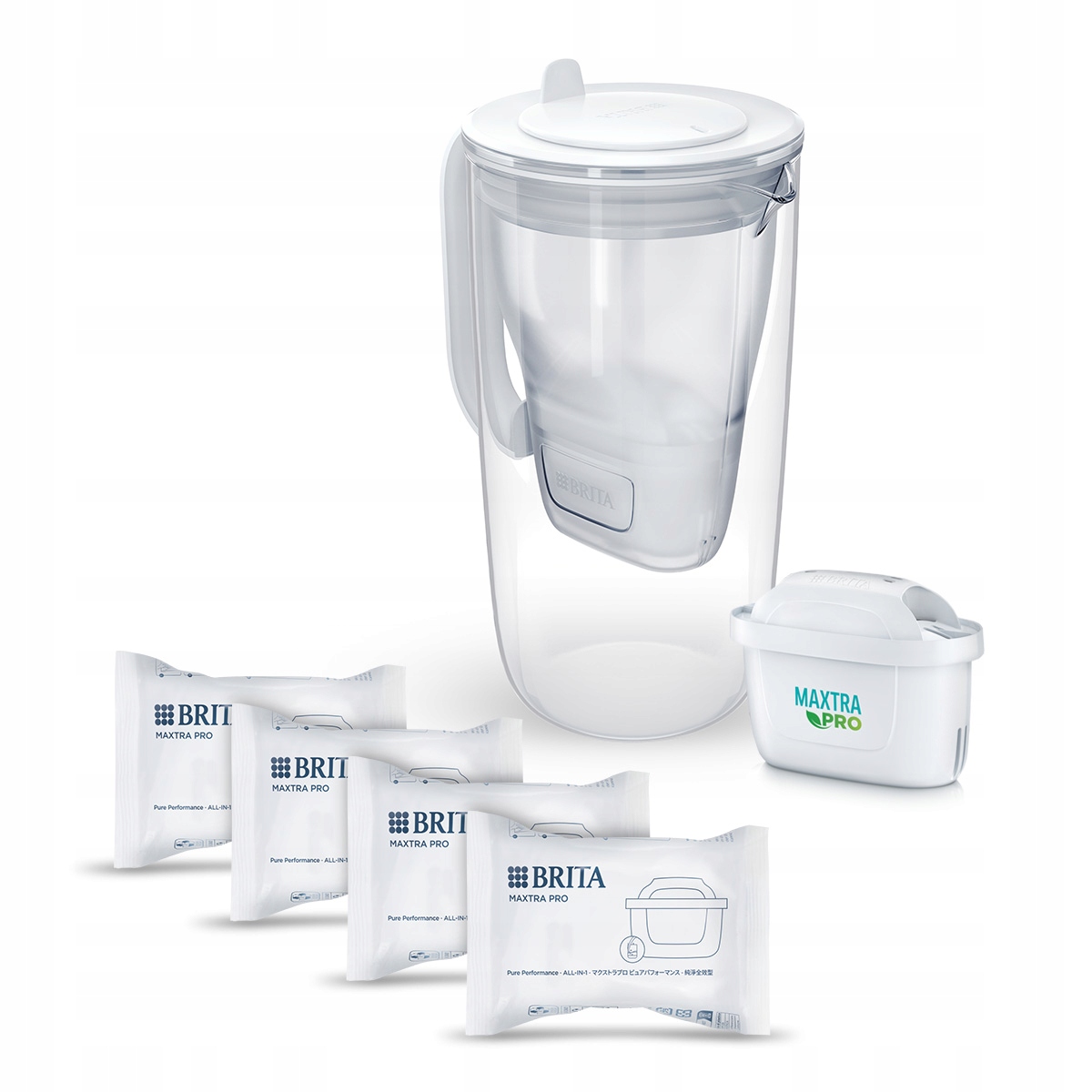 Szary dzbanek szklany Glass Brita 5 wkładów filtrujących Pure Performance