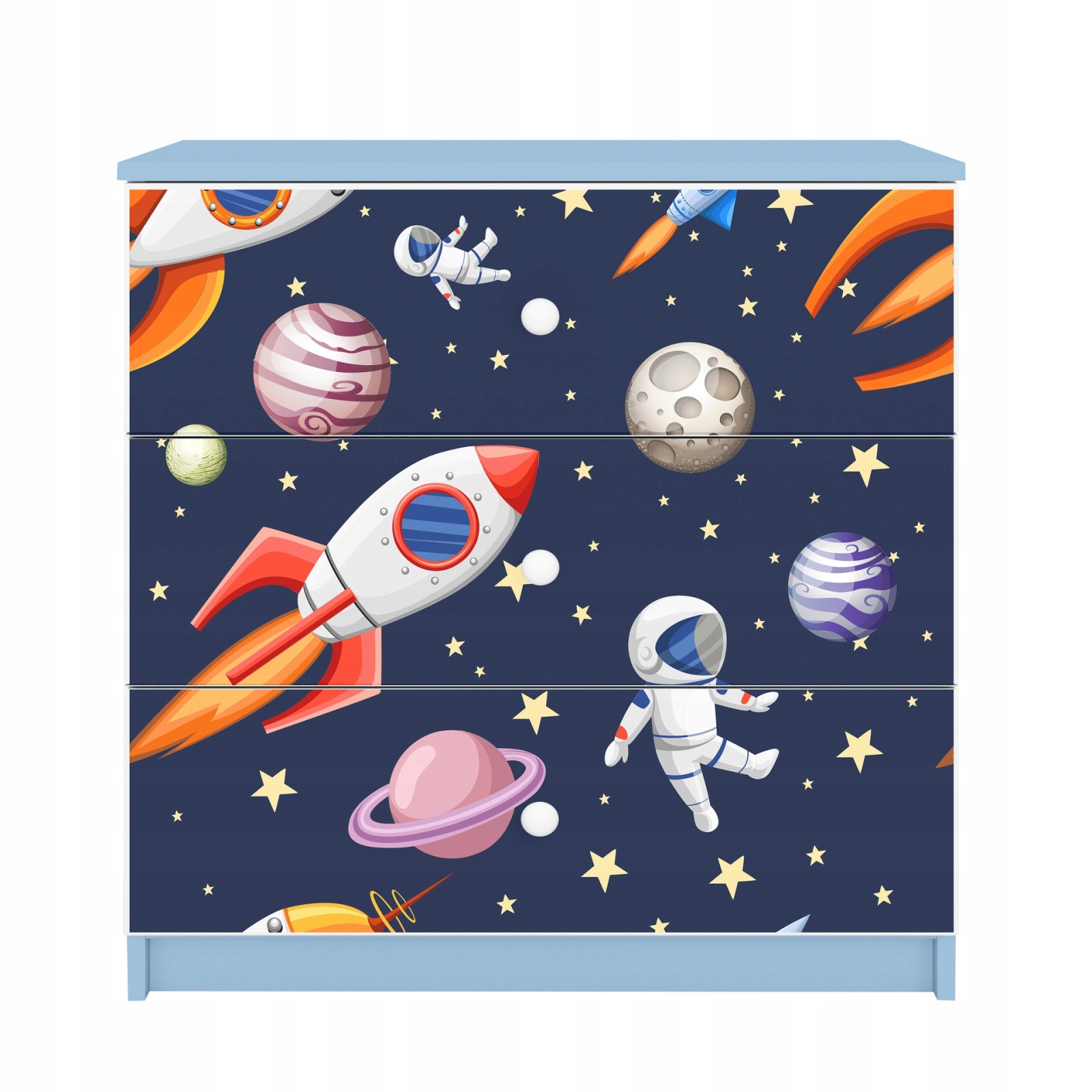 Komoda Babydreams modrá grafika Vesmír 80 cm