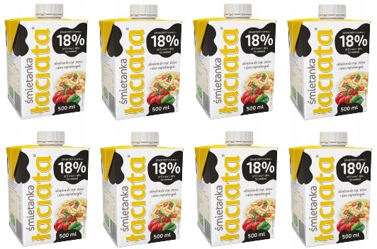 Levně 8 x 500 ml Latátová Smetana Uht łaciata 18% Karton
