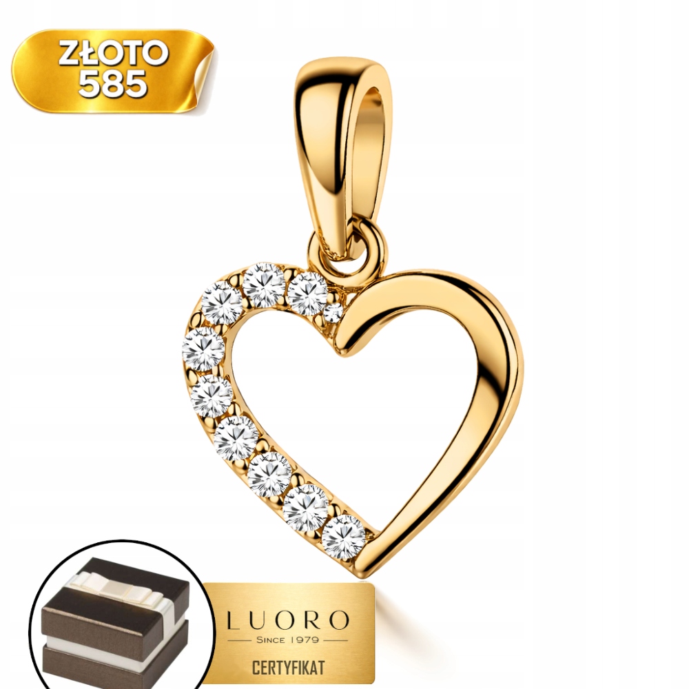 Zlatý Přívěsek 585 14K Srdce Velké Se Zirkony 1 CM Elegantní
