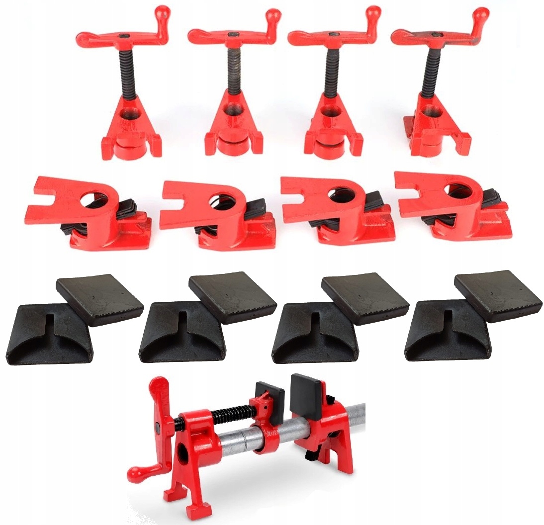 Ścisk stolarski bezkońcowy na rurę 3/4" 4 szt. nakładki ochronne