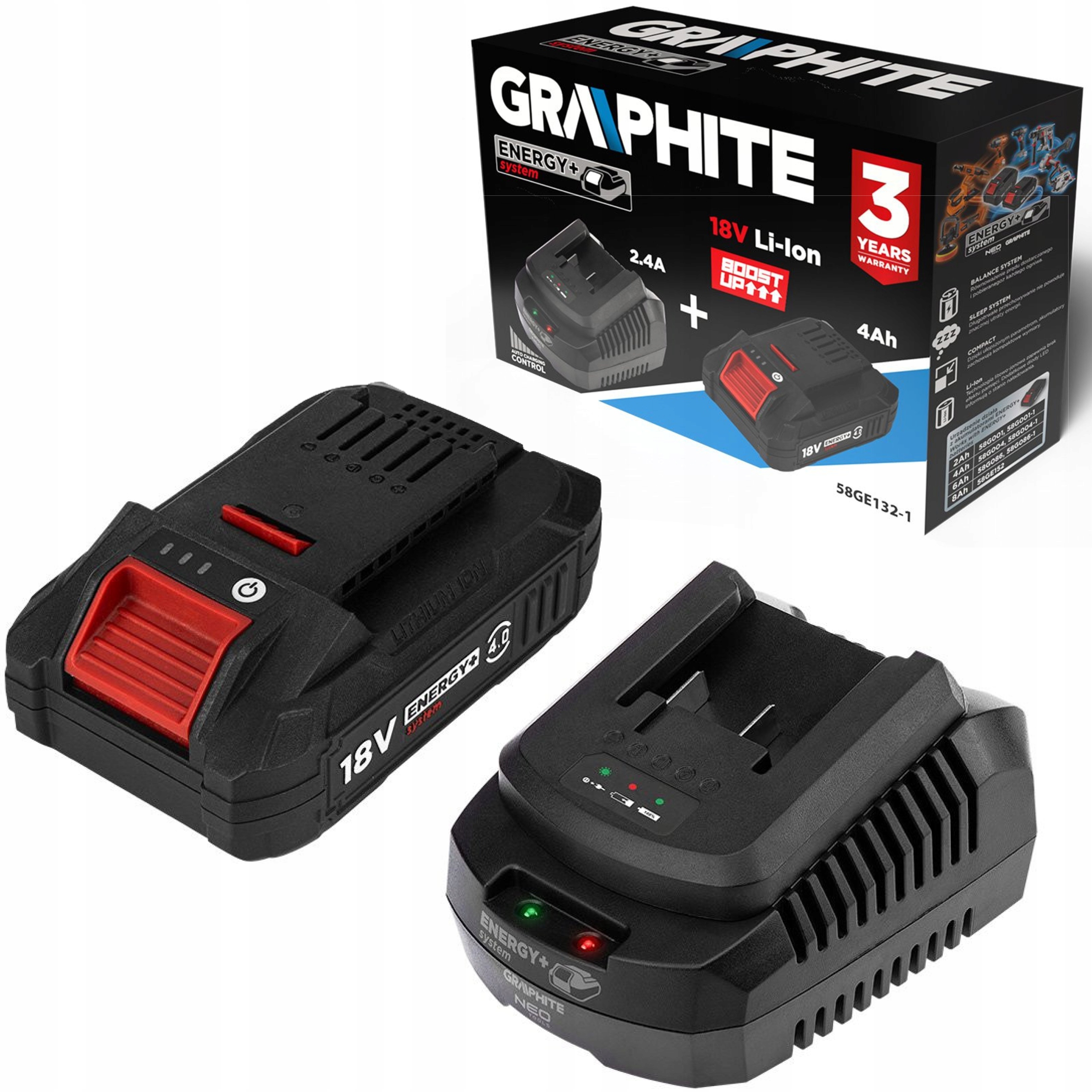Graphite Sada Energy+ Akumulátor 4AH Boost Up S Nabíječkou 58GE132-1