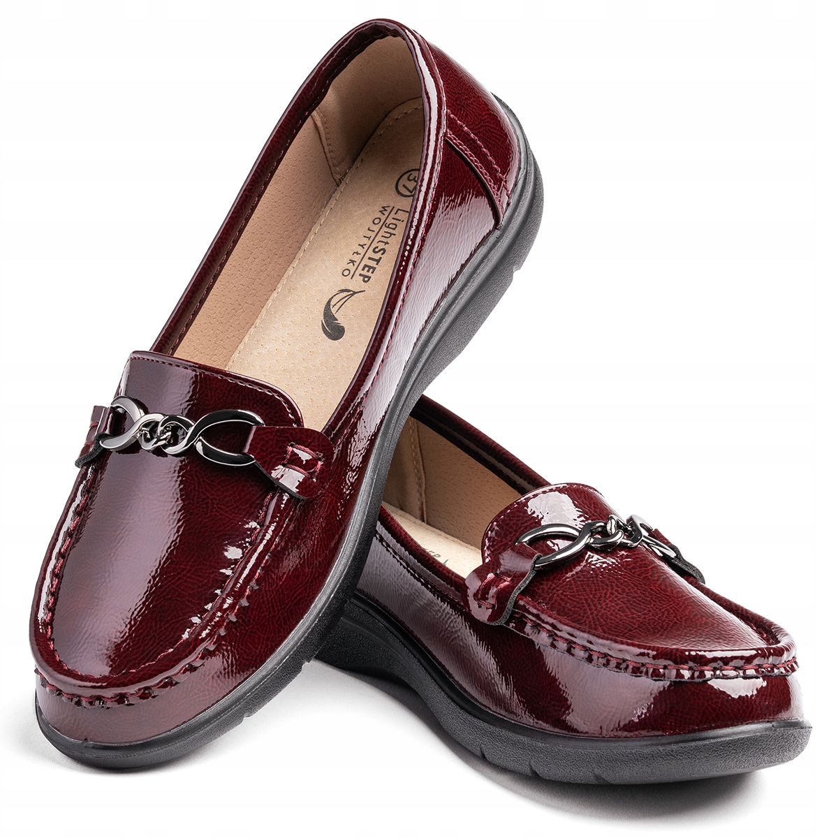 Dámské polobotky mokasíny nazouvací Modne bordový řetěz lehké Wojtyłko 41