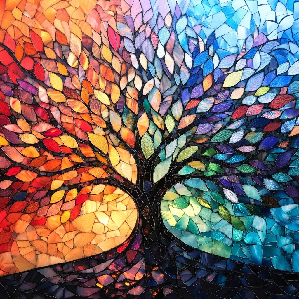 Obraz Na Plátně Canvas Mozaika Vitráž Dekorace Strom Života Boho 80x80