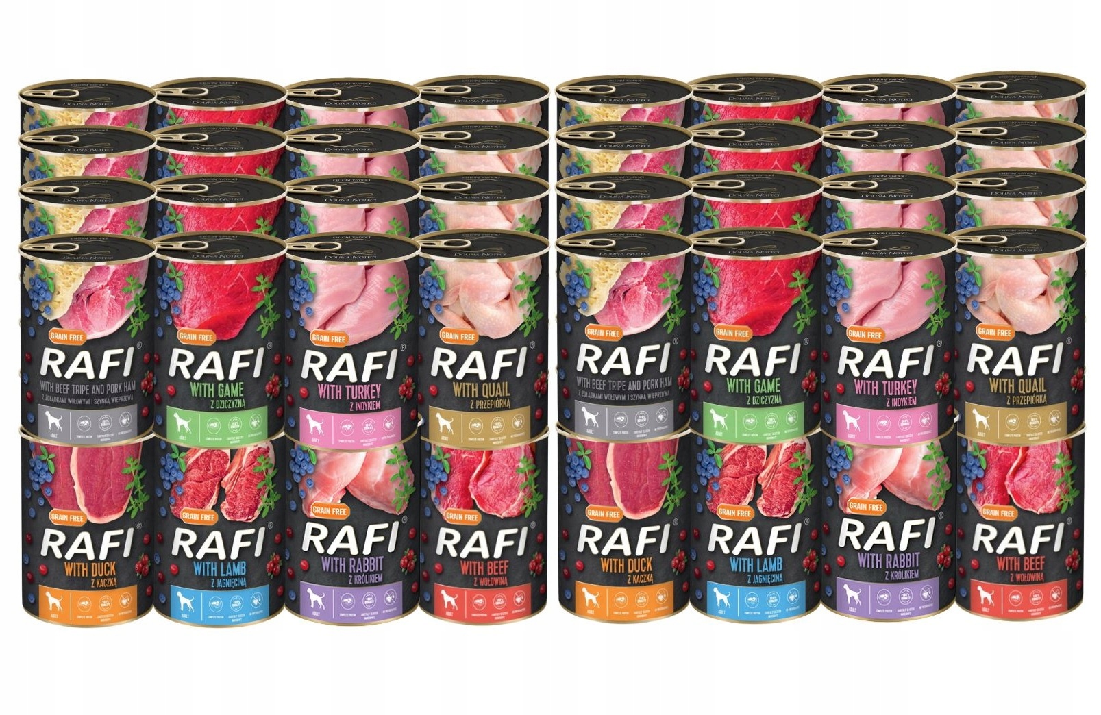 Levně Vlhké krmivo Rafi mix chutí 48x400g Dolina Noteci Bez Obilí