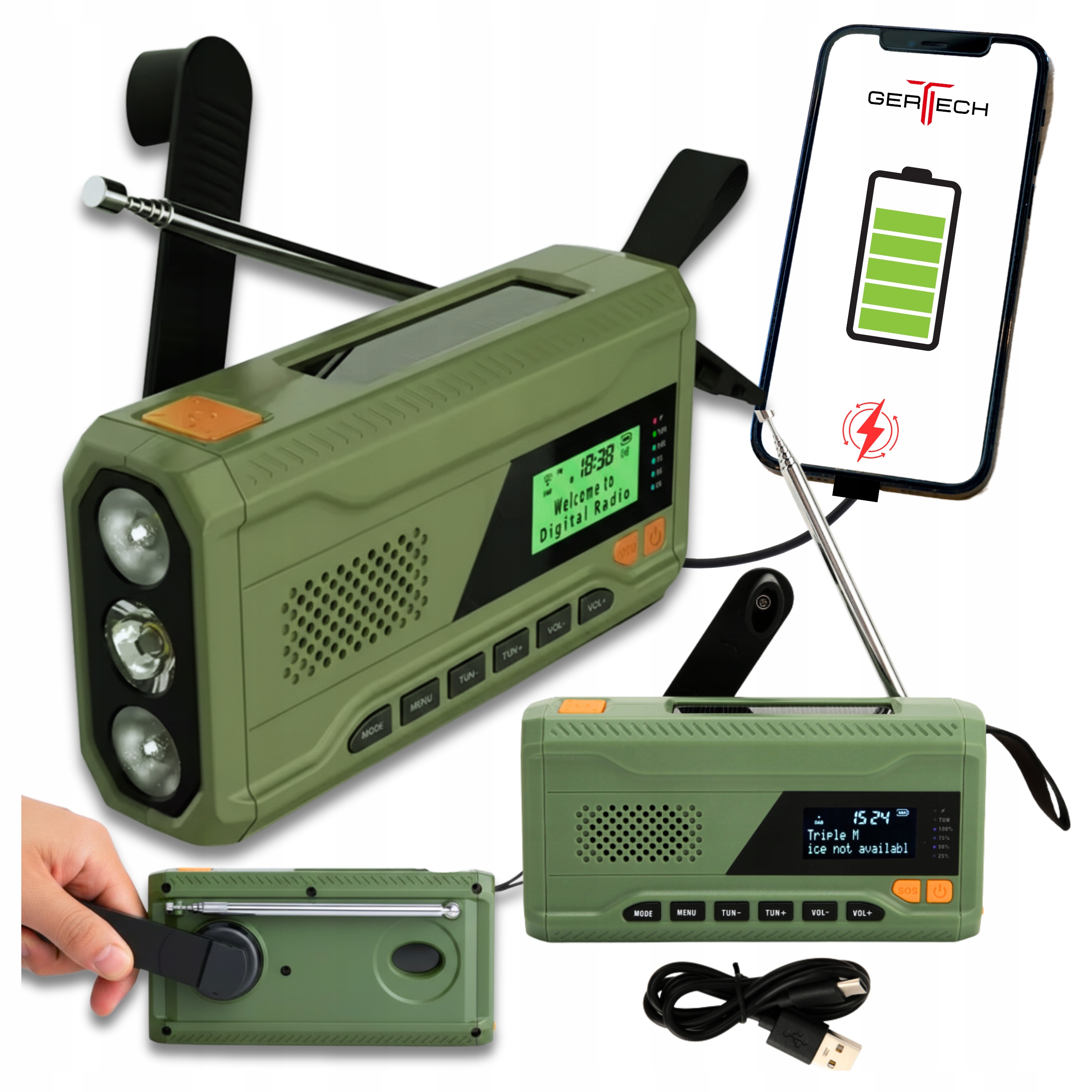 Radio Solarne Radio Alarmowe Korbka Dynamo Latarka Powerbank Sos Awaryjne