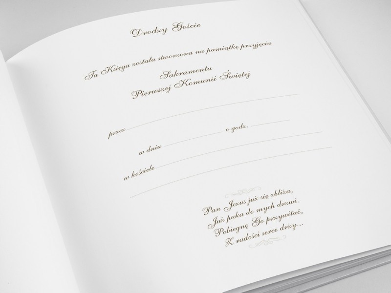 Księga gości komunijnych biała złoty kielich Kolor stron białe
