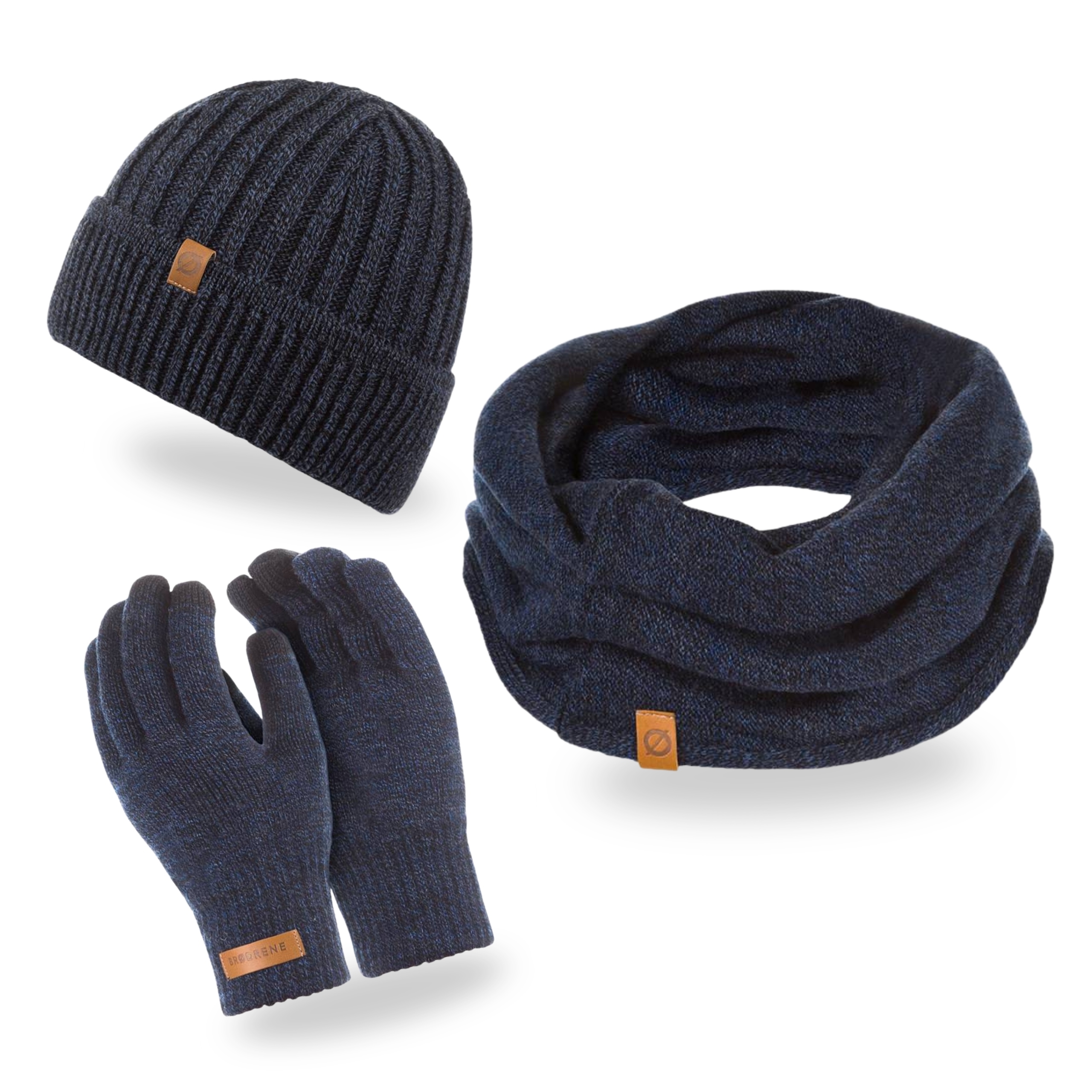 Pánský komplet Čepice s vyhrnutím Nákrčník Rukavice Brodrene Tmavě modrá